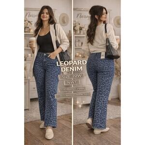 Michael Kors Leopard Print Jeans 22W NWT Blue Animal Denim